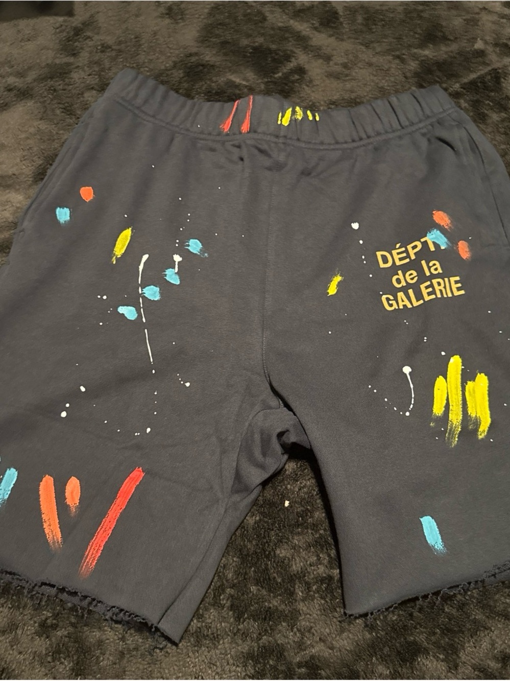 Gallery Dept Black Cargo Shorts with Multicolor Paint Splatter